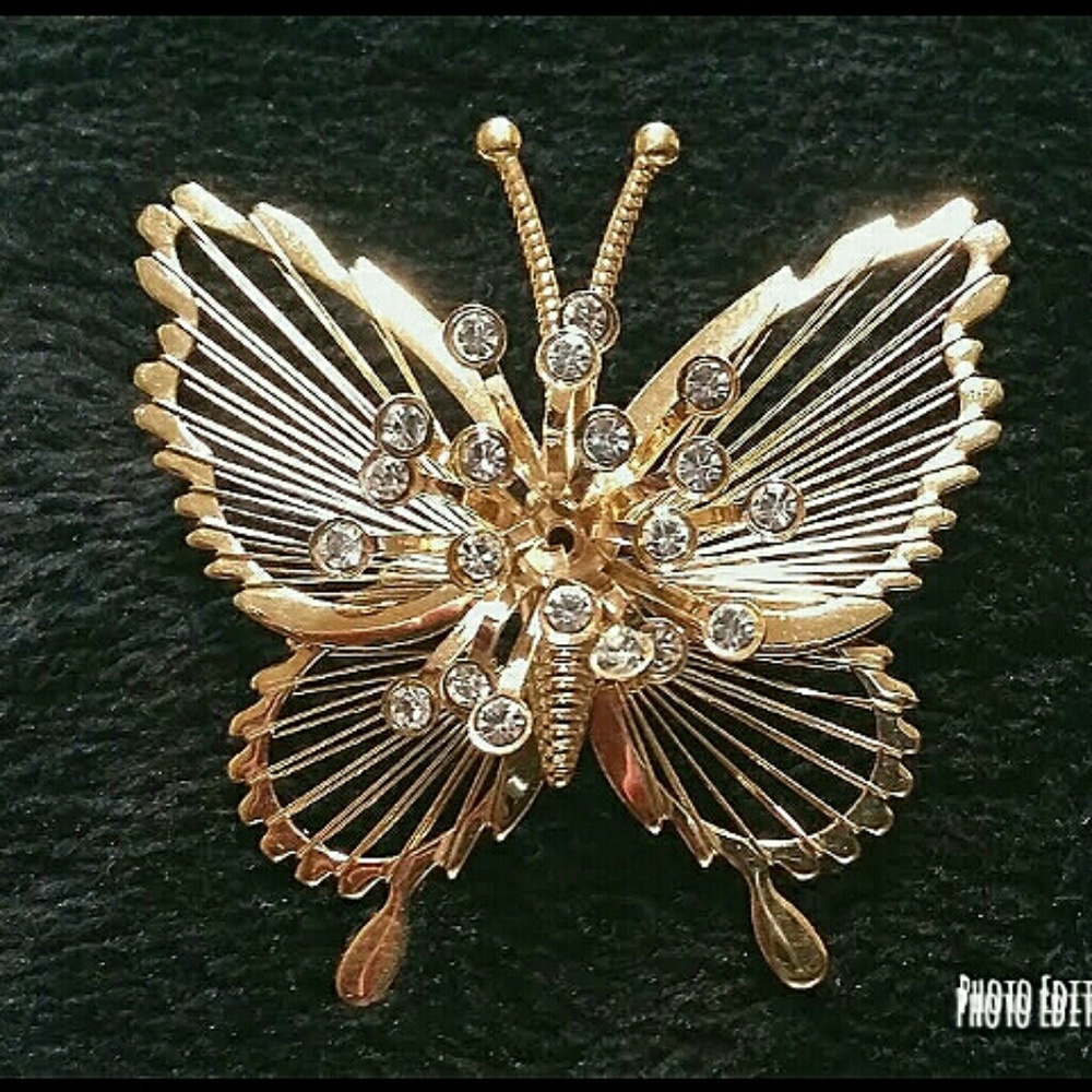 Vintage harp butterfly brooch